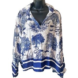 Benaar LA Blue and White Duvay Jungle Print Top